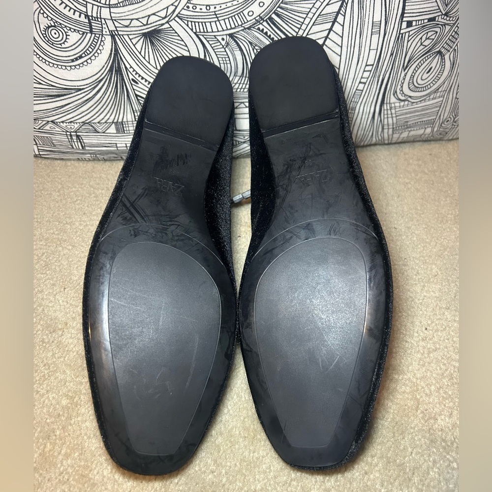NWT ZARA Black Velvet Square Toe Flat Loafers - Picture 7 of 8